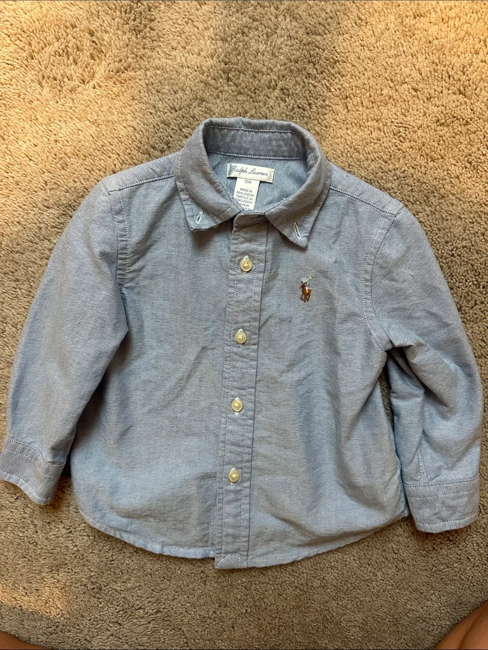 Worn once - Ralph Lauren 9-12M Light Blue Boys' Button-Down Oxford Shirt